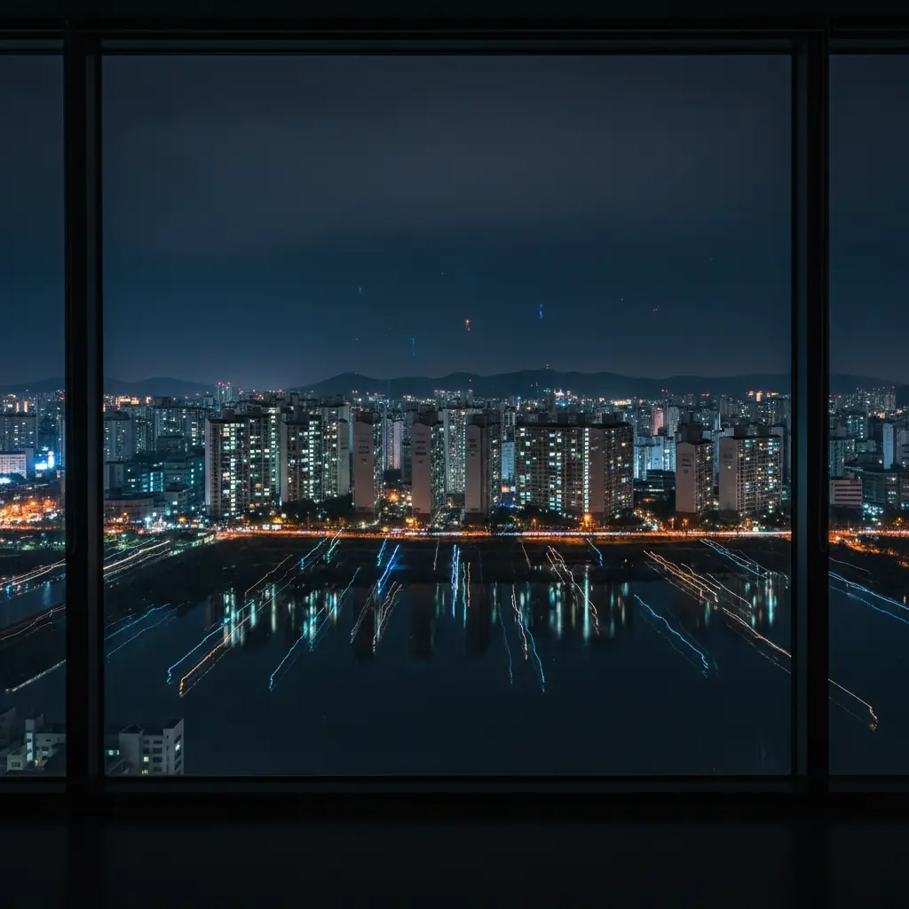 창밖으로 보이는 도시의 밤
